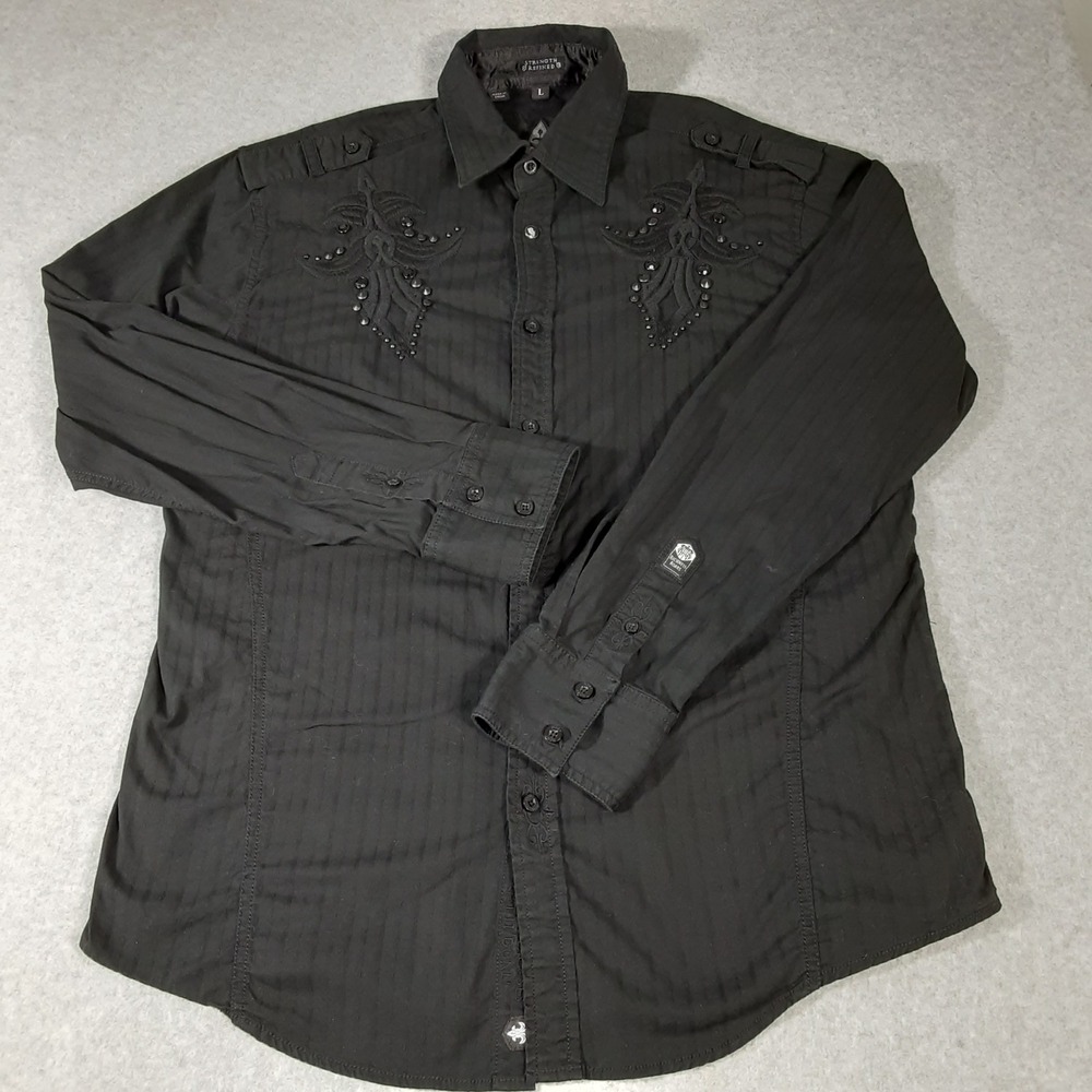 Roar Mens Blessed Black Embroidered Studded Button Down Shirt Large W211821